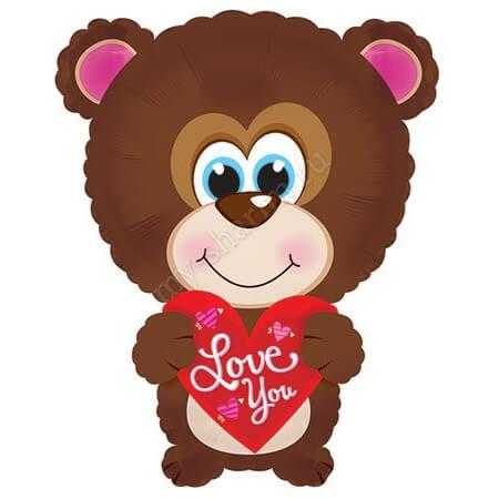 Фигура, Голубоглазый мишка с сердцем, Коричневый, 56см Фигура, Голубоглазый мишка с сердцем, Коричневый, 56см